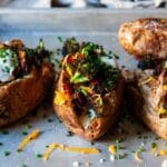 home baked potatoes with crispy broccoli and bacon