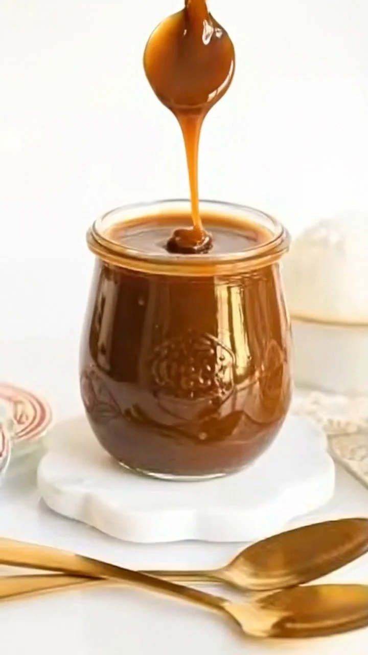 Thanksgiving Butterscotch Dessert Sauce Delicious homemade butterscotch dessert sauce in a glass jar.