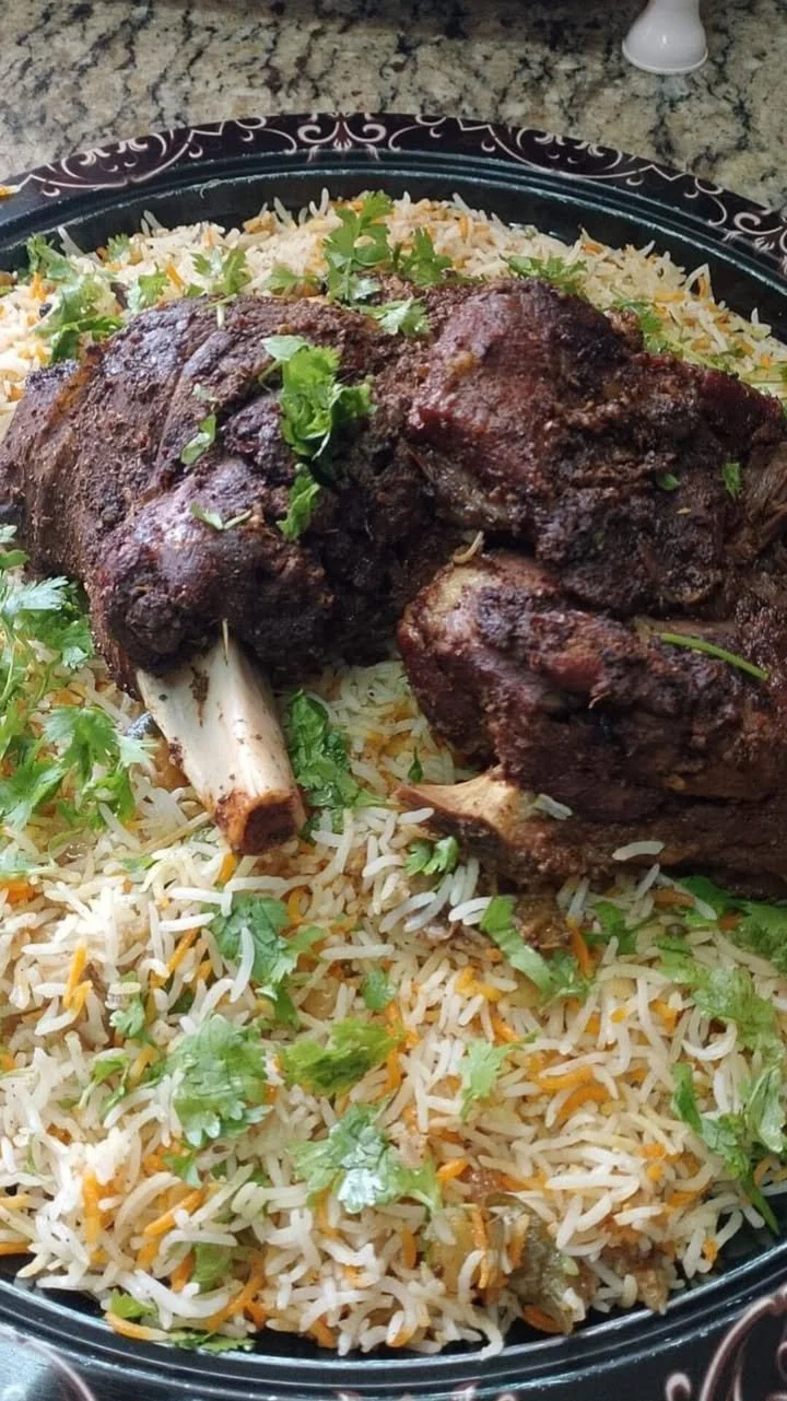 Delicious Arabic Mutton Mandi served with rice and spices