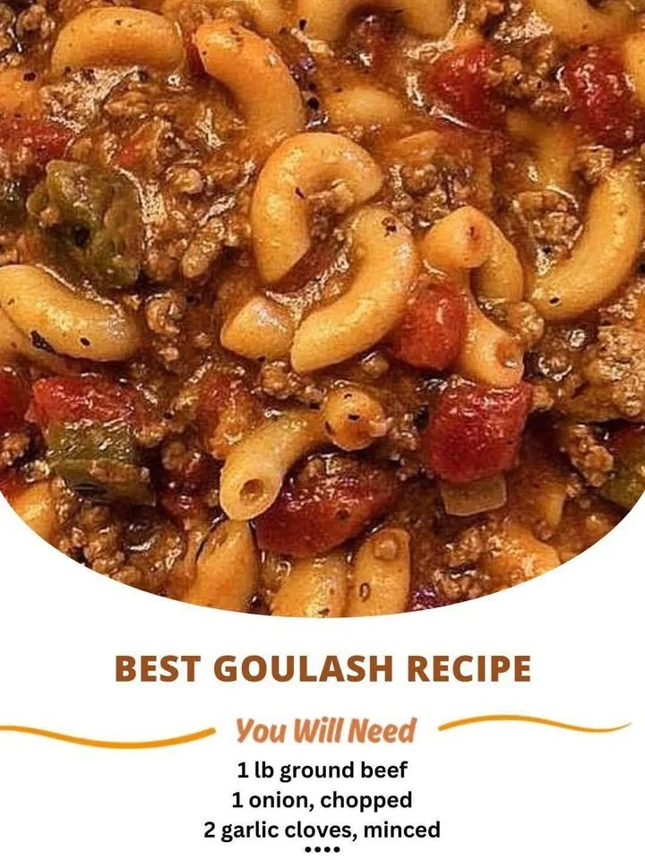 Delicious bowl of homemade goulash recipe with pasta and vegetables