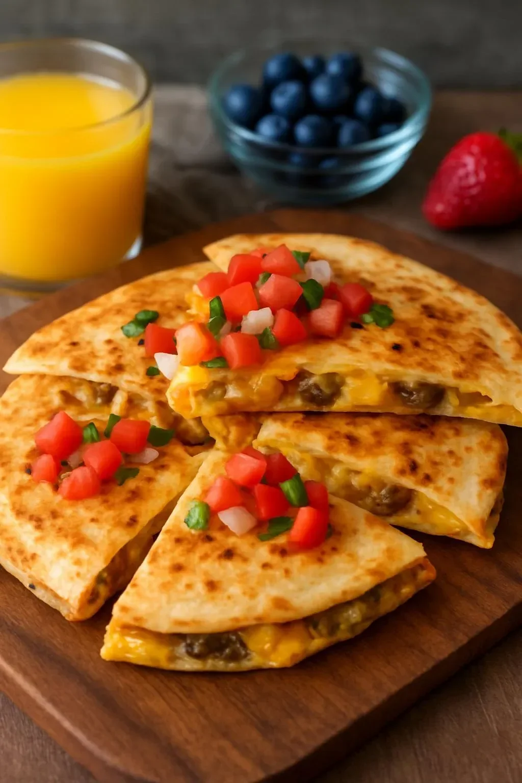 Delicious breakfast quesadillas filled with eggs, cheese, and vegetables
