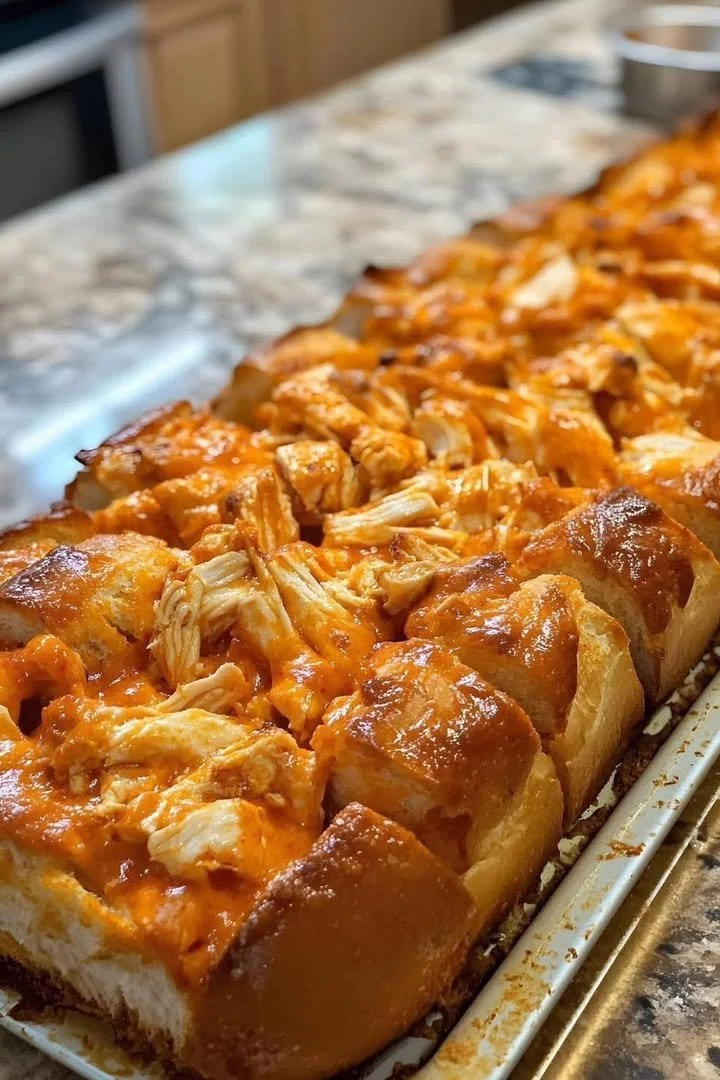 Cheesy Buffalo Chicken Pull-Apart Bread served on a platter.
