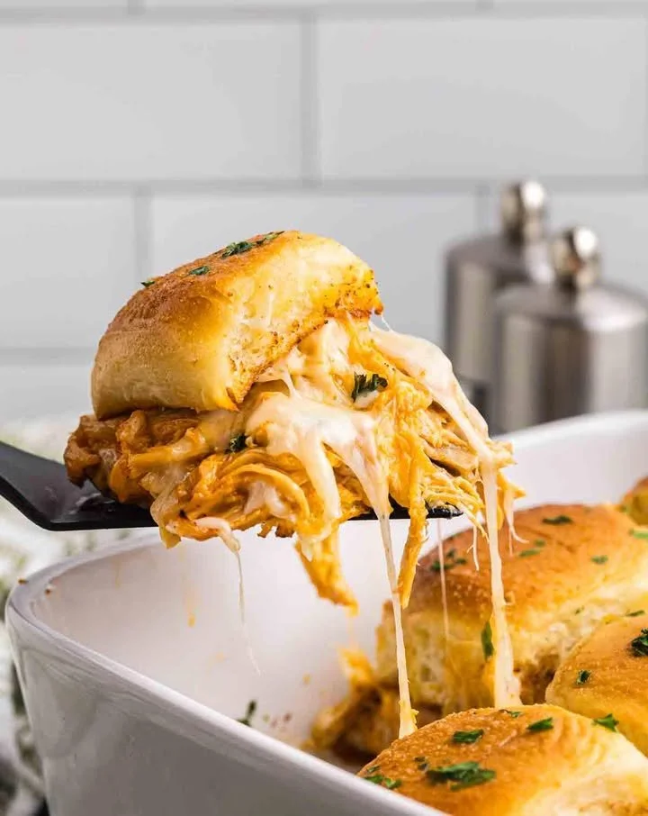 Buffalo Chicken Sliders served on a platter with garnishes