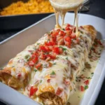Delicious plate of Cheese Chicken Enchiladas topped with cheese and fresh herbs