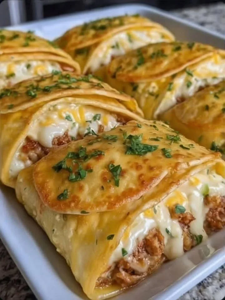 Freshly baked cheesy cheeseburger pockets ready to be served.