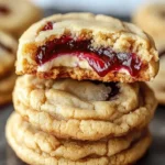 Delicious Cherry Cheesecake Stuffed Cookies featuring creamy filling and cherry topping.