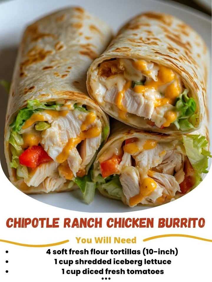 Delicious Chipotle Ranch Chicken Burrito with chicken, ranch, and fresh ingredients