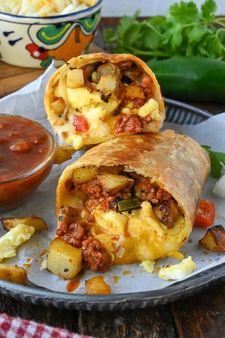 Blog Delicious chorizo breakfast burrito filled with eggs and spices