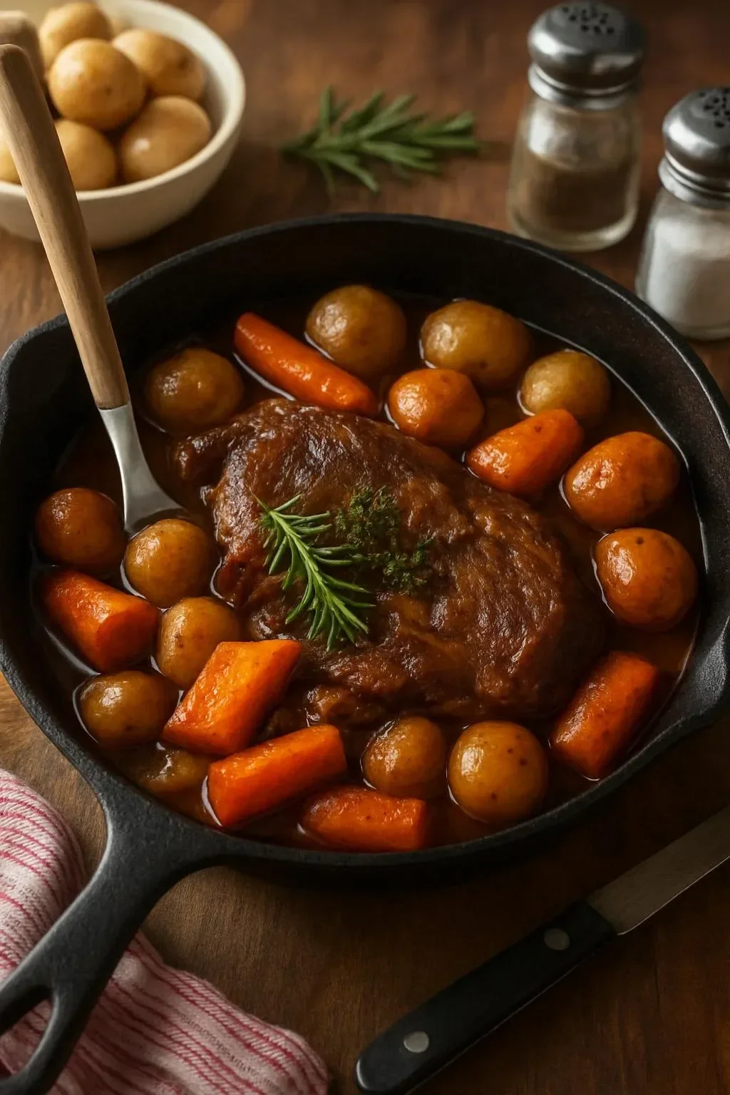 Classic Pot Roast served with vegetables on a plate
