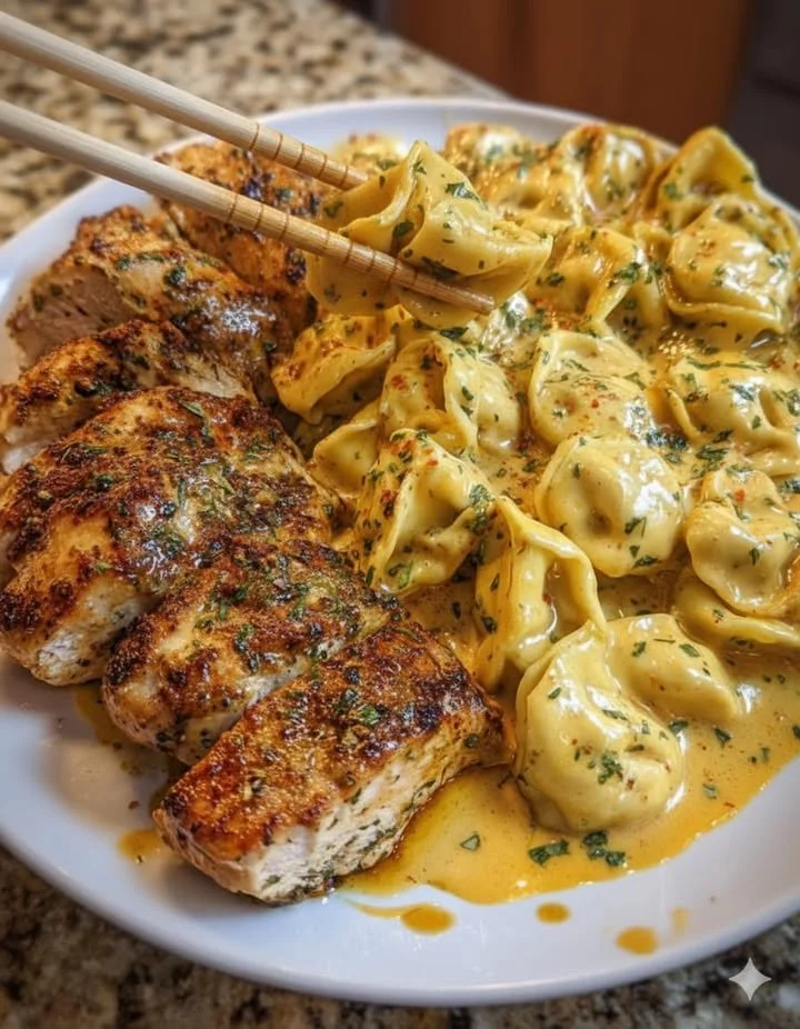 Creamy Cajun Chicken Tortellini with thick Cajun cream sauce