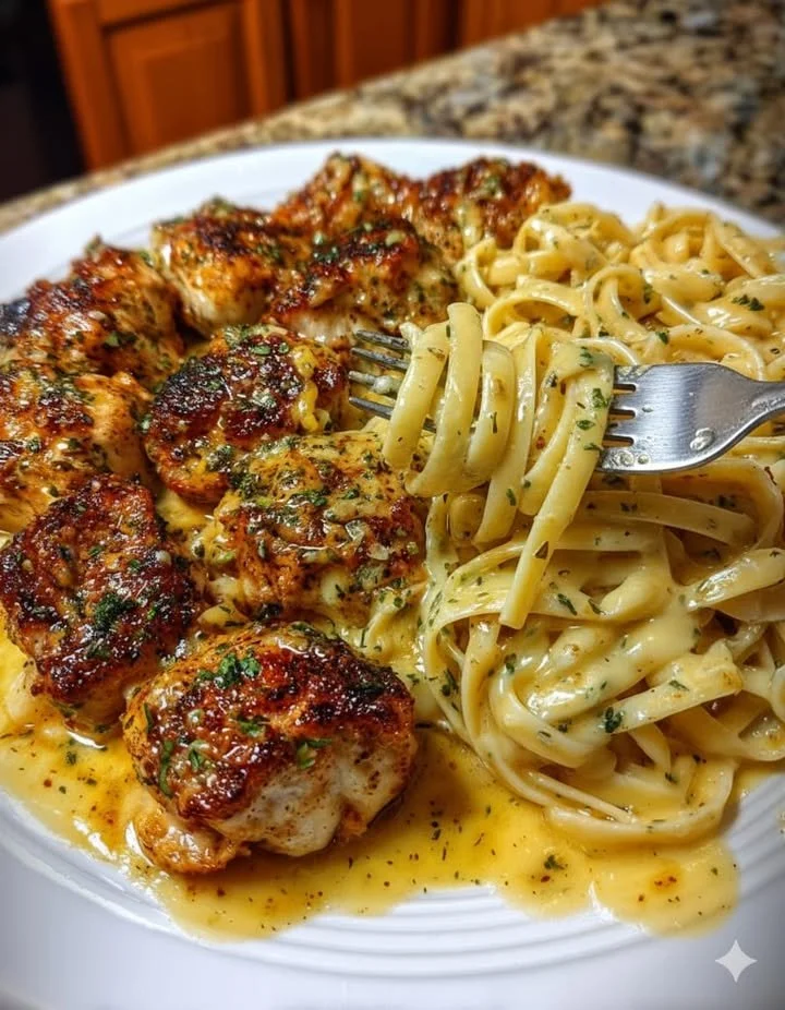 Creamy Garlic Parmesan Chicken Linguine with Mozzarella Garlic Sauce dish