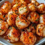home Crispy lobster bites served with garlic butter sauce on a plate