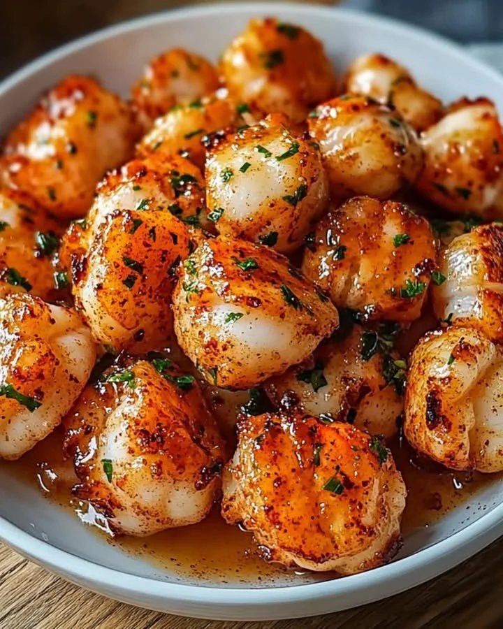 Crispy lobster bites served with garlic butter sauce on a plate