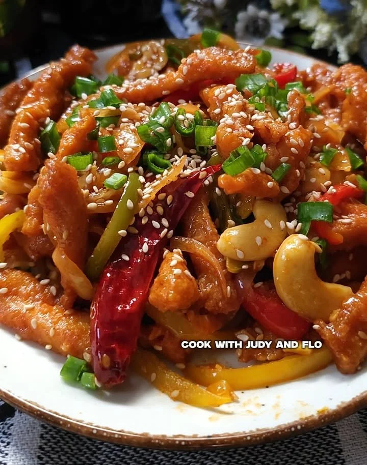 Delicious Dragon Chicken served with vibrant vegetables and spices