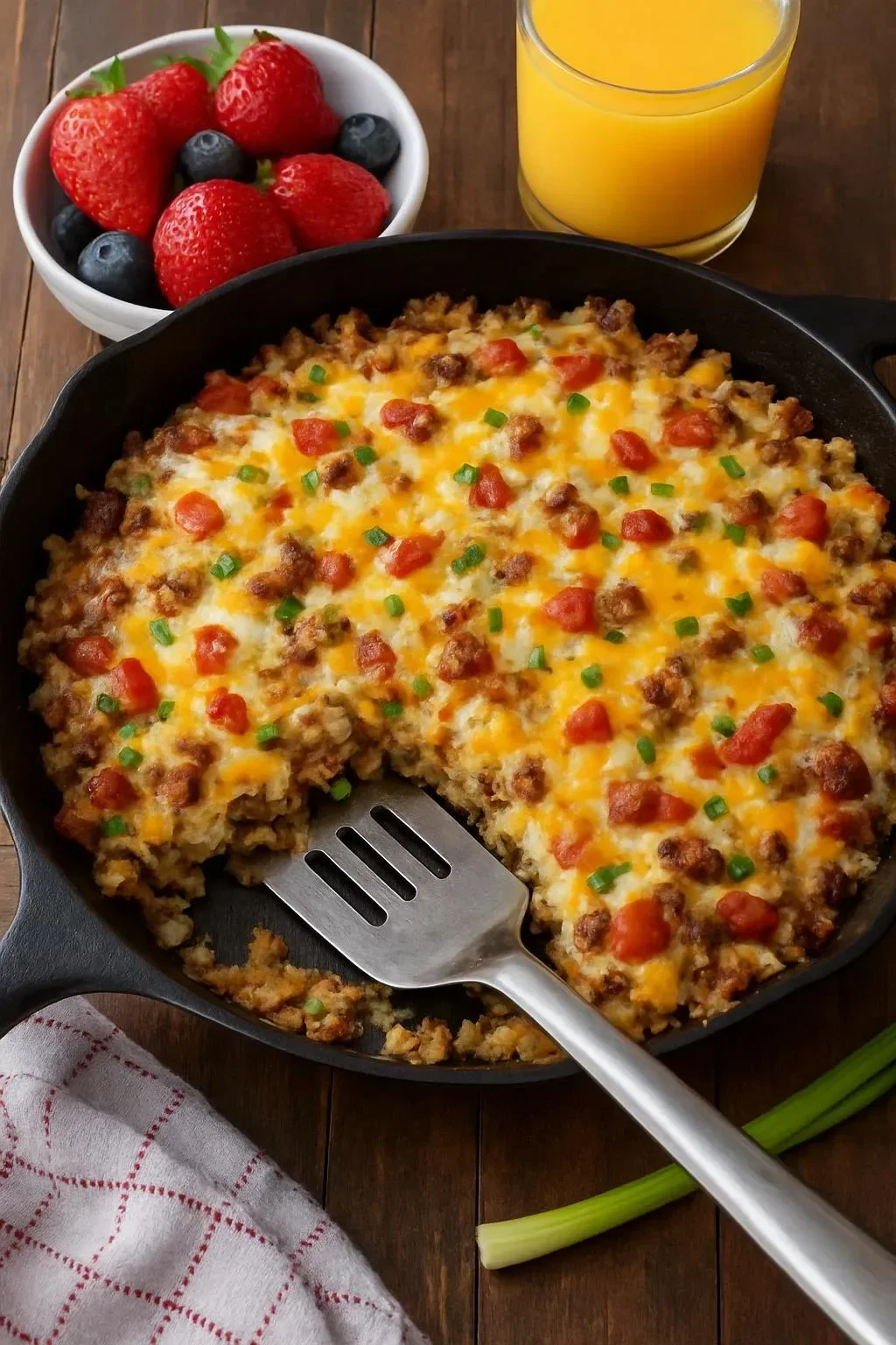 Delicious easy breakfast casserole with eggs, cheese, and vegetables