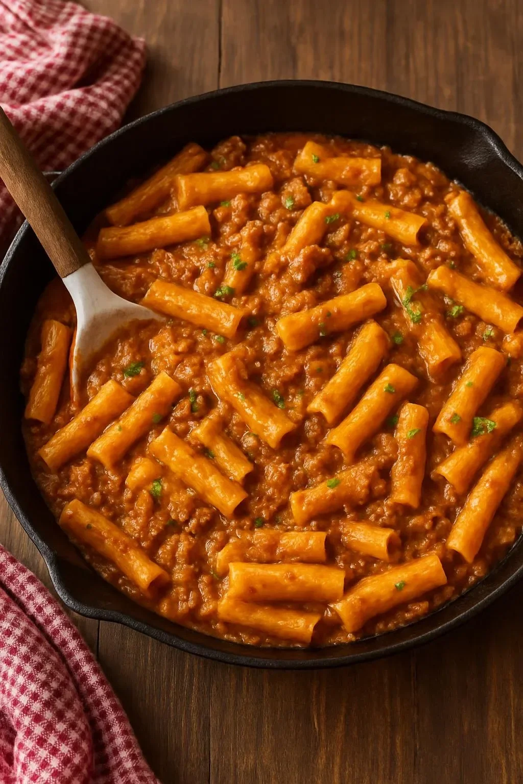 A bowl of easy homemade beefaroni with pasta and beef in tomato sauce