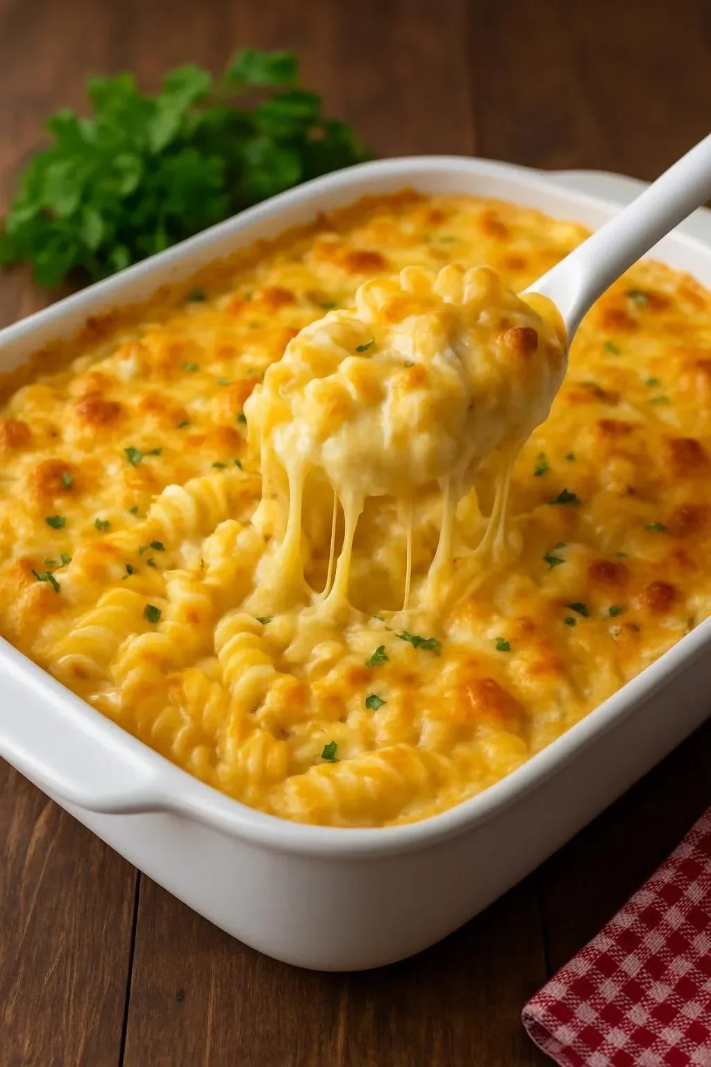 Delicious Five Cheese Mac and Cheese topped with crispy breadcrumbs.