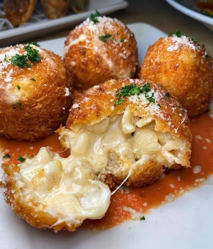 Crispy Fried Mac and Cheese Bites served on a plate
