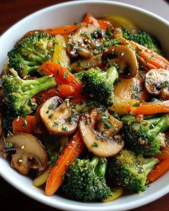 Garlic Butter Veggie Medley with Broccoli, Carrots & Mushrooms Garlic Butter Veggie Medley with broccoli, carrots, and mushrooms in a bowl