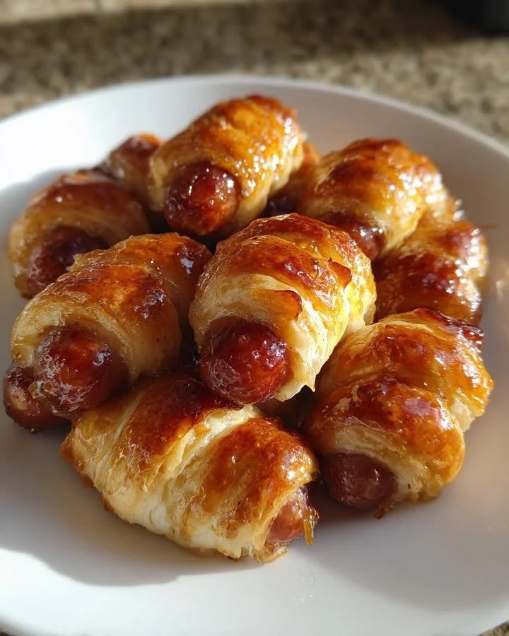 Delicious glazed pigs in a blanket served on a platter