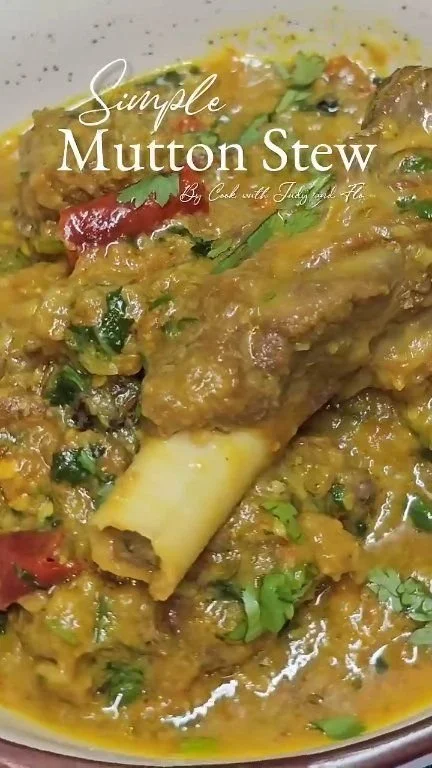 Bowl of flavorful mutton stew with tender pieces of meat and vegetables