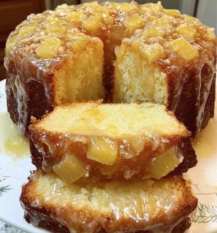Pineapple Pound Cake Delicious slice of Pineapple Pound Cake topped with fresh pineapple slices