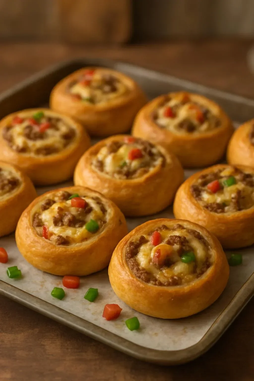 Delicious homemade Sausage Pinwheels served on a platter.