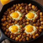 home Steak and potato breakfast hash served in a bowl with fresh herbs