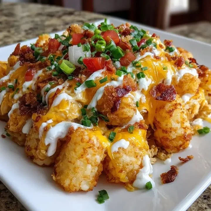 Delicious Taco Tater Tot Casserole with crispy tater tots on top