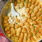 Tater Tot Chicken Casserole with golden tater tots and creamy chicken filling