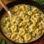 Tortellini and Sausage Skillet served in a pan