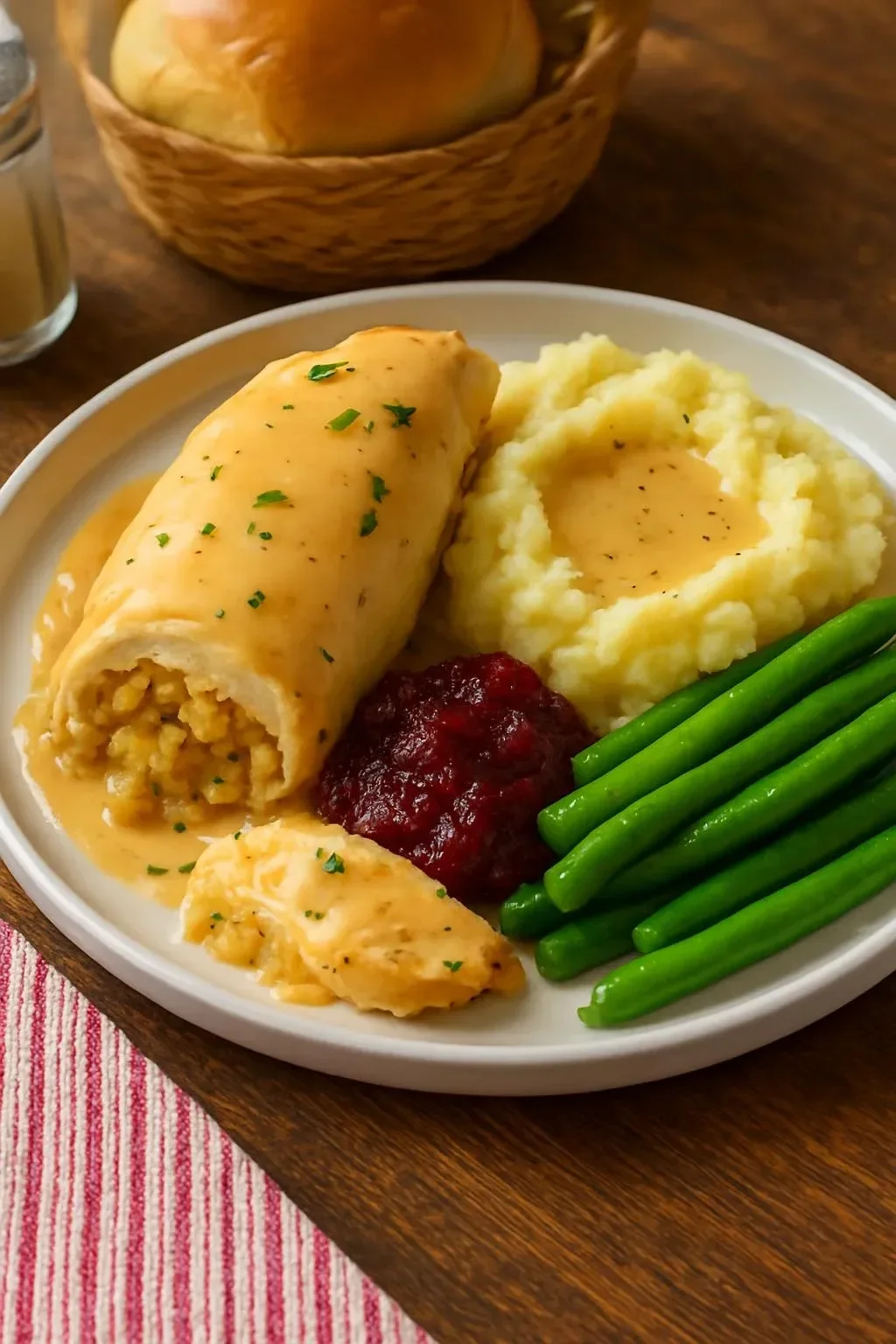 Delicious Turkey Stuffing Roll Up ready to serve for Thanksgiving or festive occasions.