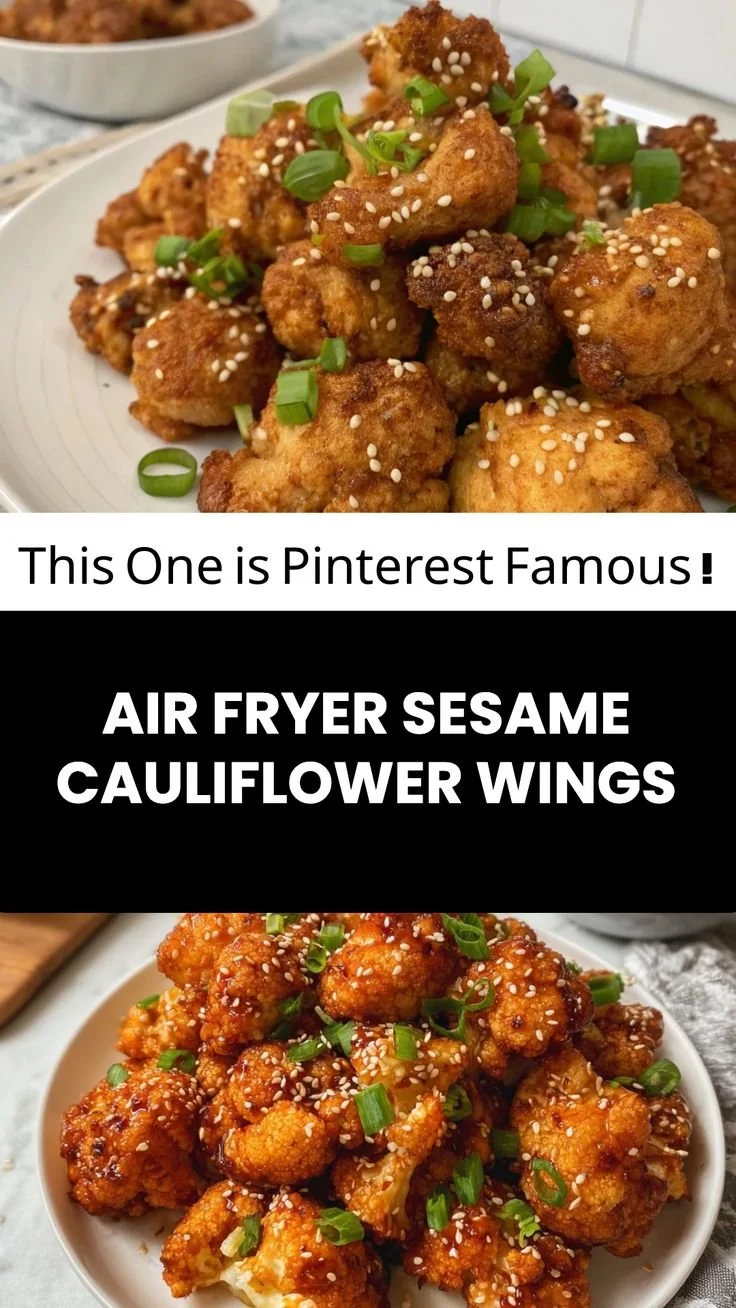 home Crispy air fryer sesame cauliflower wings served on a plate.