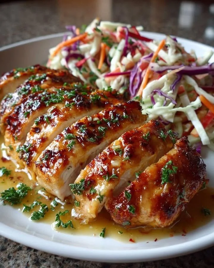 home Delicious Apple Cider Chicken served with a vibrant autumn slaw