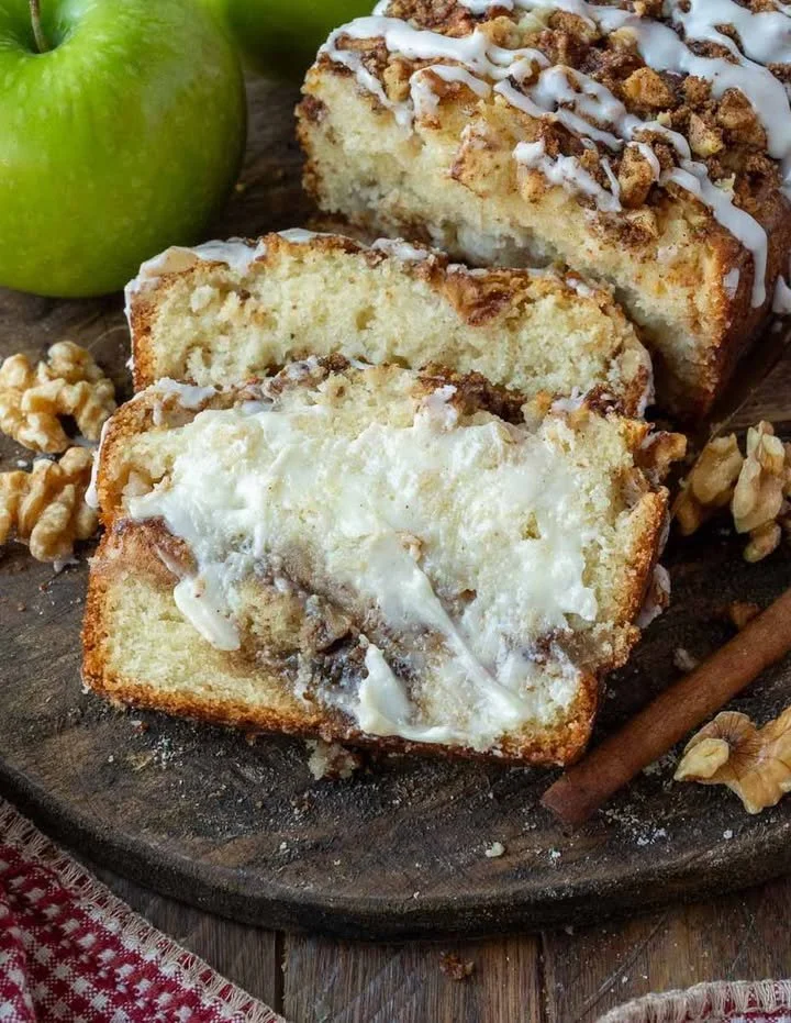 Freshly baked Apple Fritter Bread with cinnamon and apple pieces