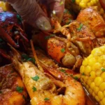 Delicious Cajun seafood boil with shrimp, crab, and spices served in a festive setting