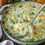home Creamy Chicken and Broccoli Alfredo Bake topped with cheese