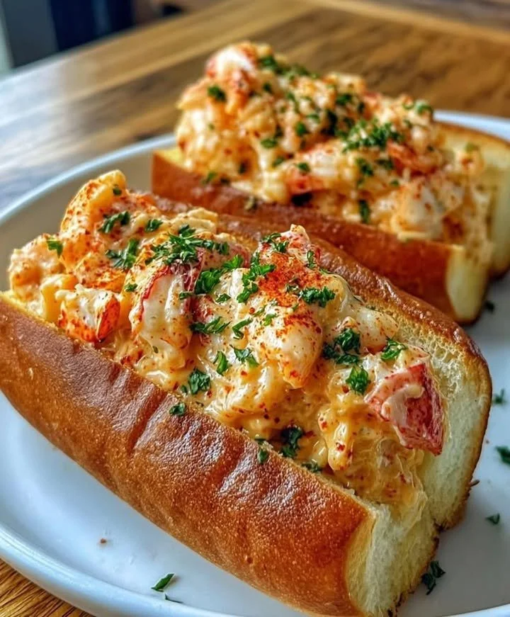 Creamy Cajun lobster rolls served in a toasted bun with fresh ingredients.
