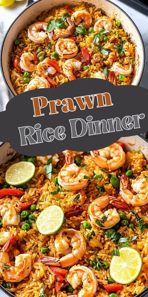 home A bowl of easy 30-minute prawn rice topped with fresh herbs and spices.