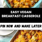 home Delicious easy vegan breakfast casserole topped with fresh veggies and herbs.