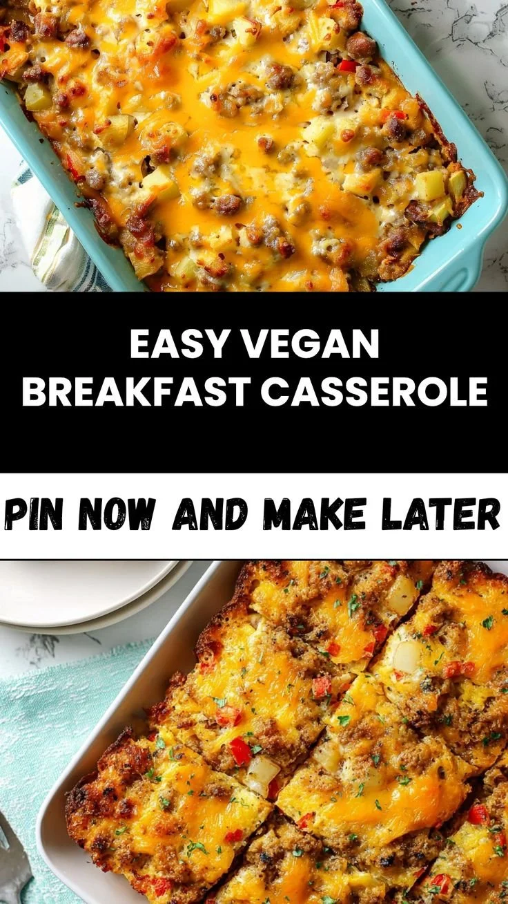 Delicious easy vegan breakfast casserole topped with fresh veggies and herbs.