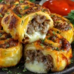 Garlic Butter Bacon Cheeseburger Rollups ready for serving