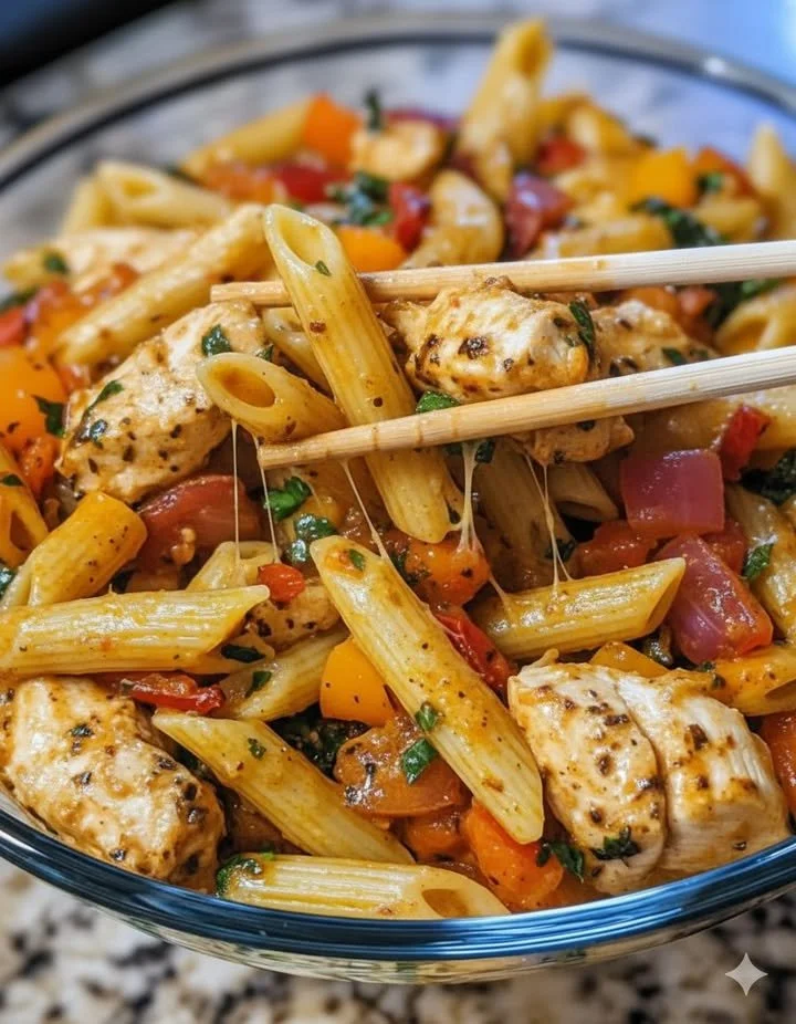home Creamy Garlic Butter Chicken Penne in Cajun Cream Sauce on a plate