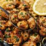 Garlic Butter Chicken served with Lemon Parmesan Linguine on a plate