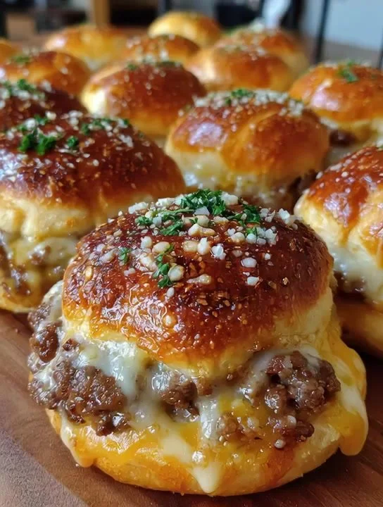 Garlic Parmesan Cheeseburger Bombs served with a side of dipping sauce