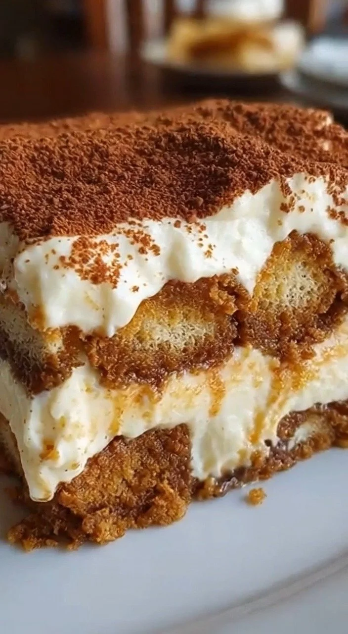 home Delicious Gingerbread Tiramisu dessert layered with spiced flavors and creamy mascarpone.