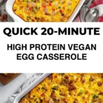 High protein vegan egg casserole with vegetables and tofu in a baking dish