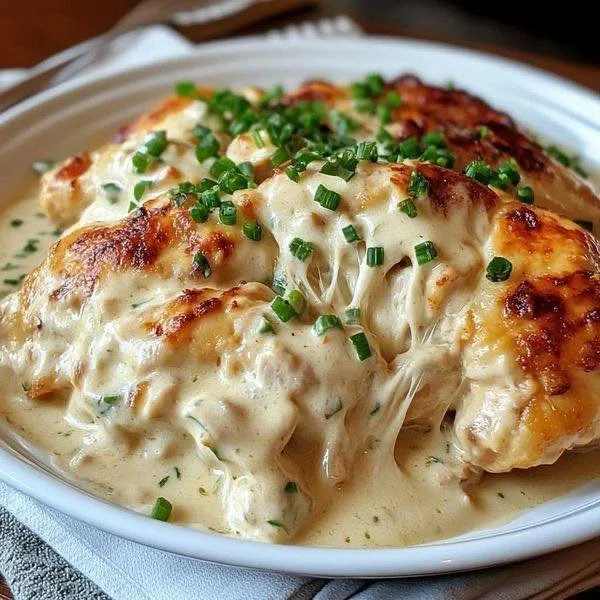 home Indulgent Million-Dollar Chicken dish served with fresh herbs and sides