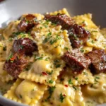 home Delicious One-Skillet Garlic Butter Steak served with Cheese Ravioli