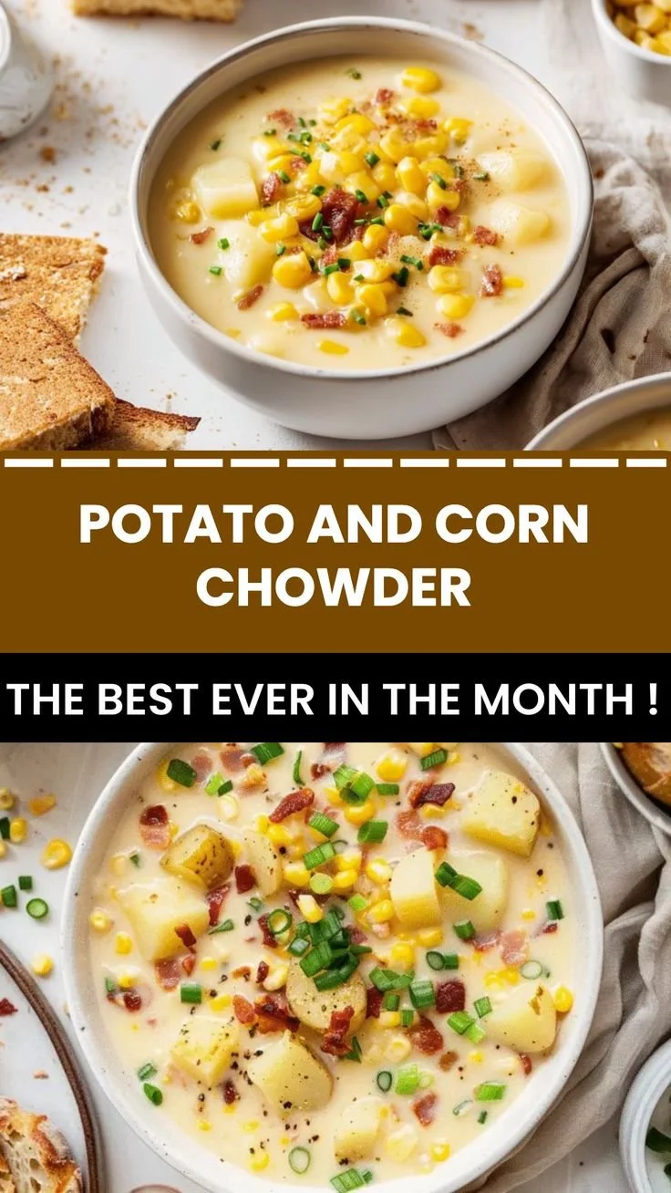Bowl of creamy Potato Corn Chowder with fresh herbs